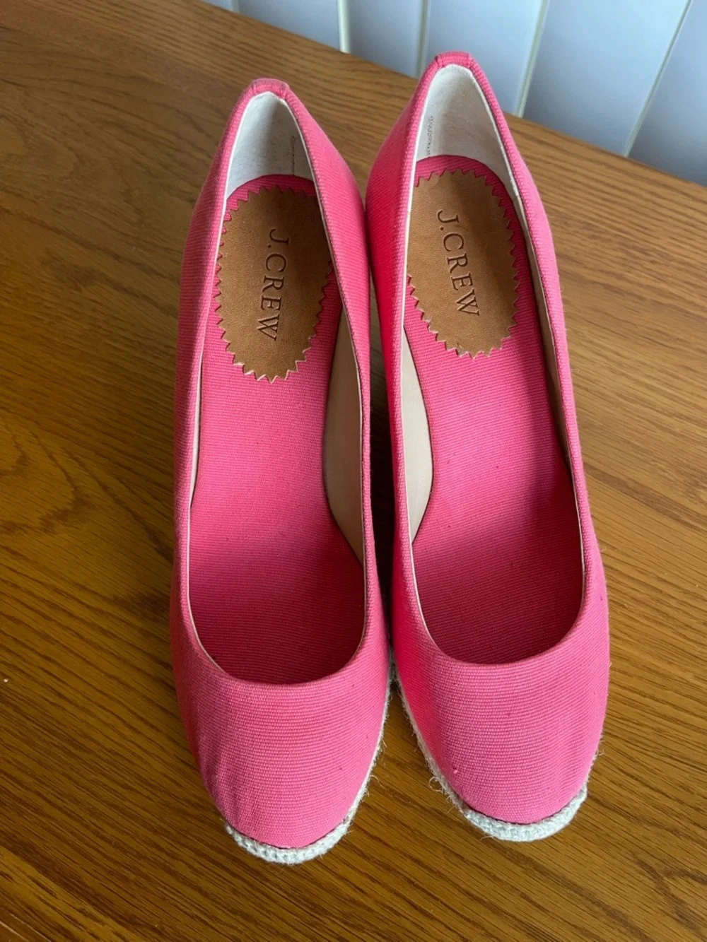 J.Crew Seville Canvas Espadrille Wedge Salmon Pink Size 7.5 - Picture 2 of 16